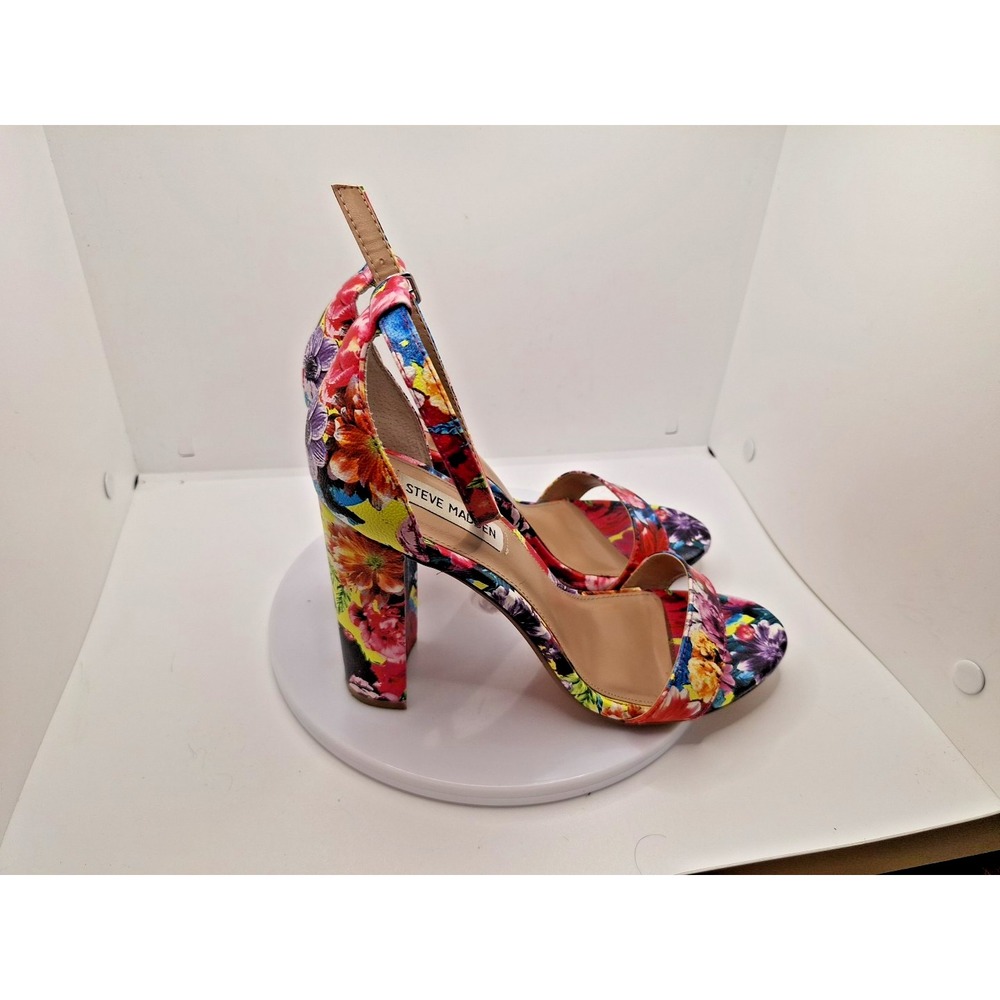 Steve Madden Womens Sz 8.5 M Bright Floral Block High Heels Ankle Strap - Picture 3 of 10